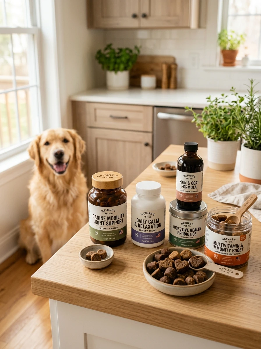 pet supplement bottles and chews 202607142228