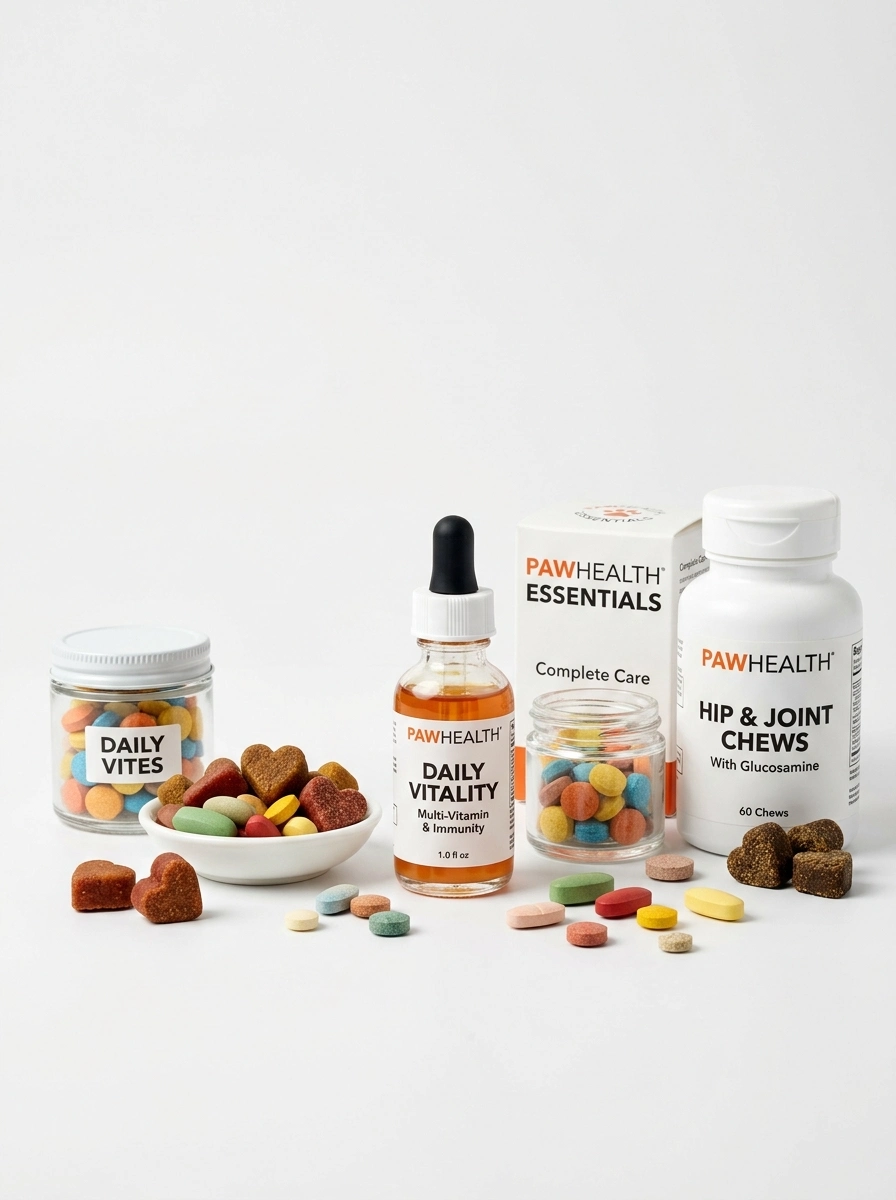 pet vitamins on white surface 202607142201