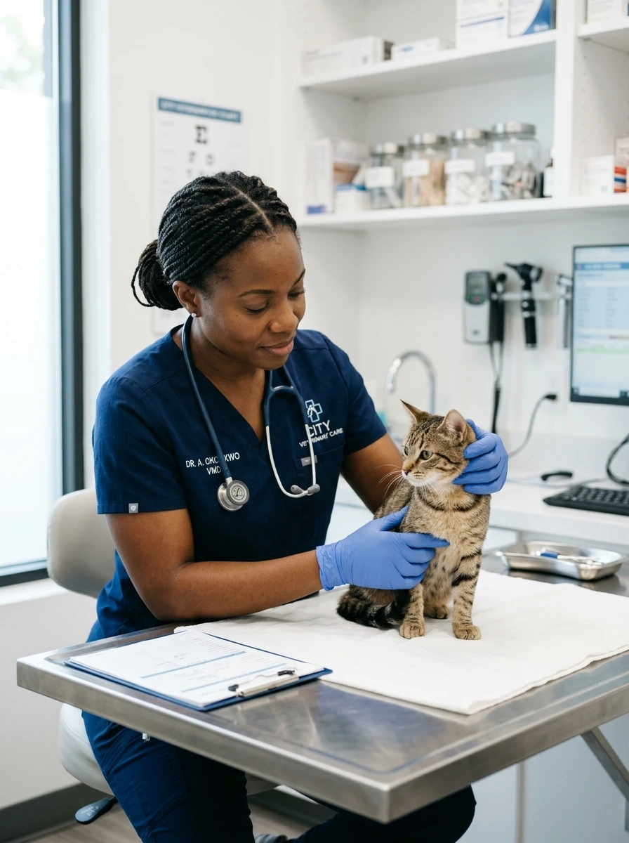 veterinarian examining small cat 202607142205